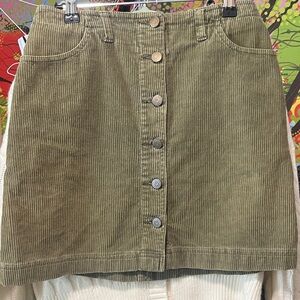 American Eagle Outfitters Olive Corduroy Button-Front Mini Skirt